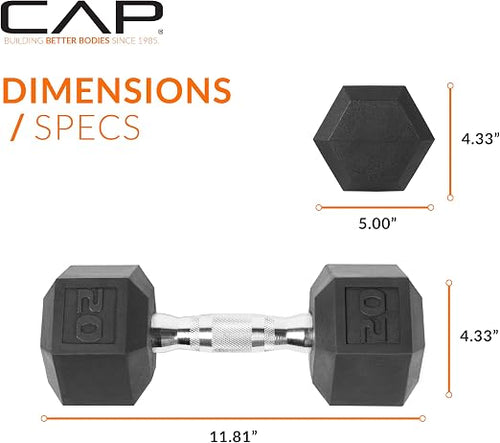 CAP Barbell Coated Hex Dumbbell Weight - Single | 10-120 lbs | Multiple Options