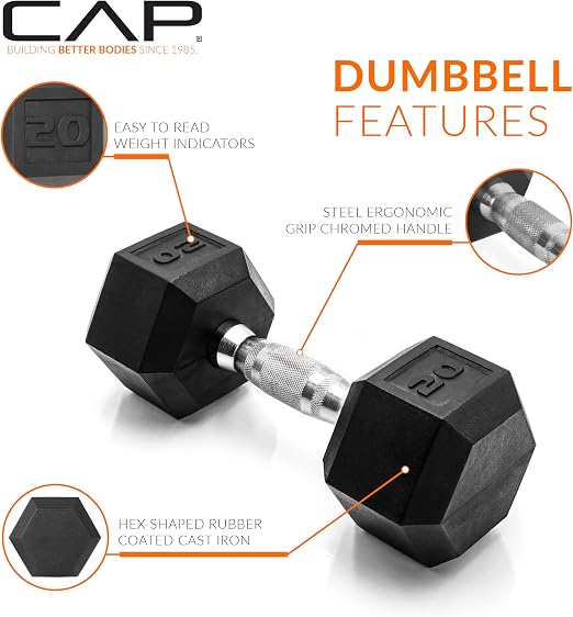 CAP Barbell Coated Hex Dumbbell Weight - Single | 10-120 lbs | Multiple Options