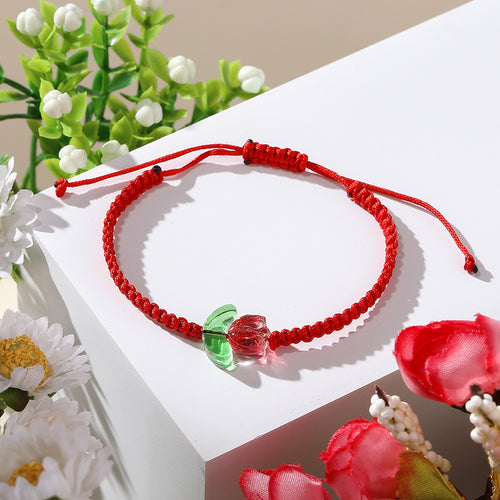 Tulip Glass Red String Braided Bracelet