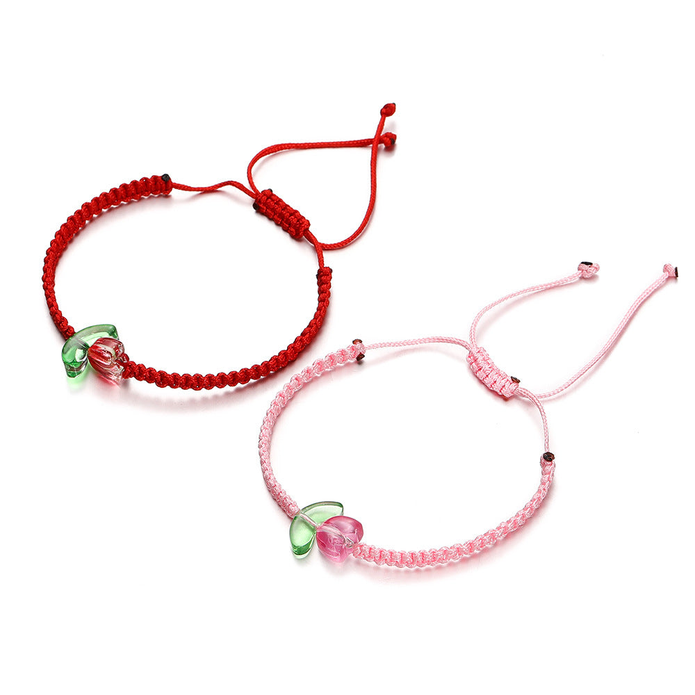 Tulip Glass Red String Braided Bracelet